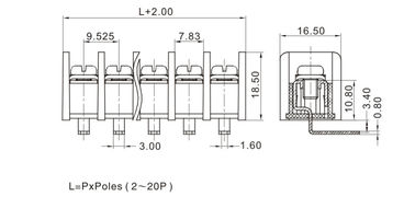 Bloco de conector de parafuso de terminal de barreira de PCB 9.52mm Pitch 1 * 10P Right Angel M4 Steel