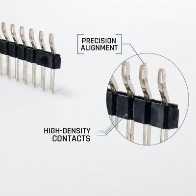Conector de Pino de Máquina com Cabeçalho Macho Redondo, Passo de 2,54 mm, Contatos Usinados de Precisão, Placa de Circuito Impresso de Linha Dupla