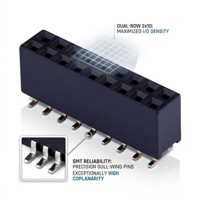 Conector de cabeçalho fêmea de fileira dupla de 2,54 mm de grau automotivo, flash de ouro PA9T, PCB de alta vibração, através do furo IP67