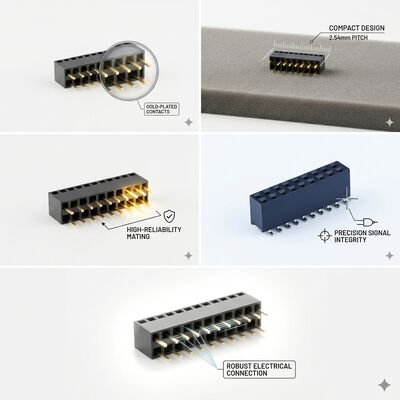 Alta densidade 40-Pin 2.54MM Dual Row Female Header Connector Gold Flash PA6T Data Bus PCB através do buraco