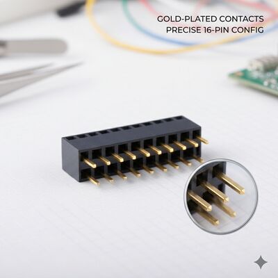 Conector Fêmea de Cabeçalho Dupla Fila com Altura Elevada de 8.5MM e Passo de 2.54MM, Flash Dourado, PA6T, Conector de Furo Passante em Pé