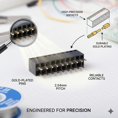 Conector de cabeçalho fêmea SMT de montagem em superfície com passo de 1,27 mm, fileira dupla, flash dourado, montagem em PCB PA6T
