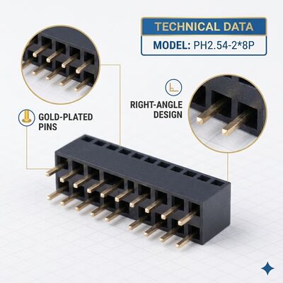 Conector de cabeçalho fêmea de ângulo reto de fileira dupla de 2,54 mm 04P-80P Gold Flash PA6T PCB Through Hole